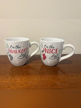 Bass Pro Shops White 'Naughty' and 'Nice' Christmas Mugs Set
